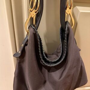 Chic Brown Shoulder Bag with Gold Handles